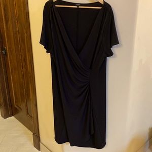 Talbots Matte Jersey Black Faux-wrap Knee-length Dress, 3X